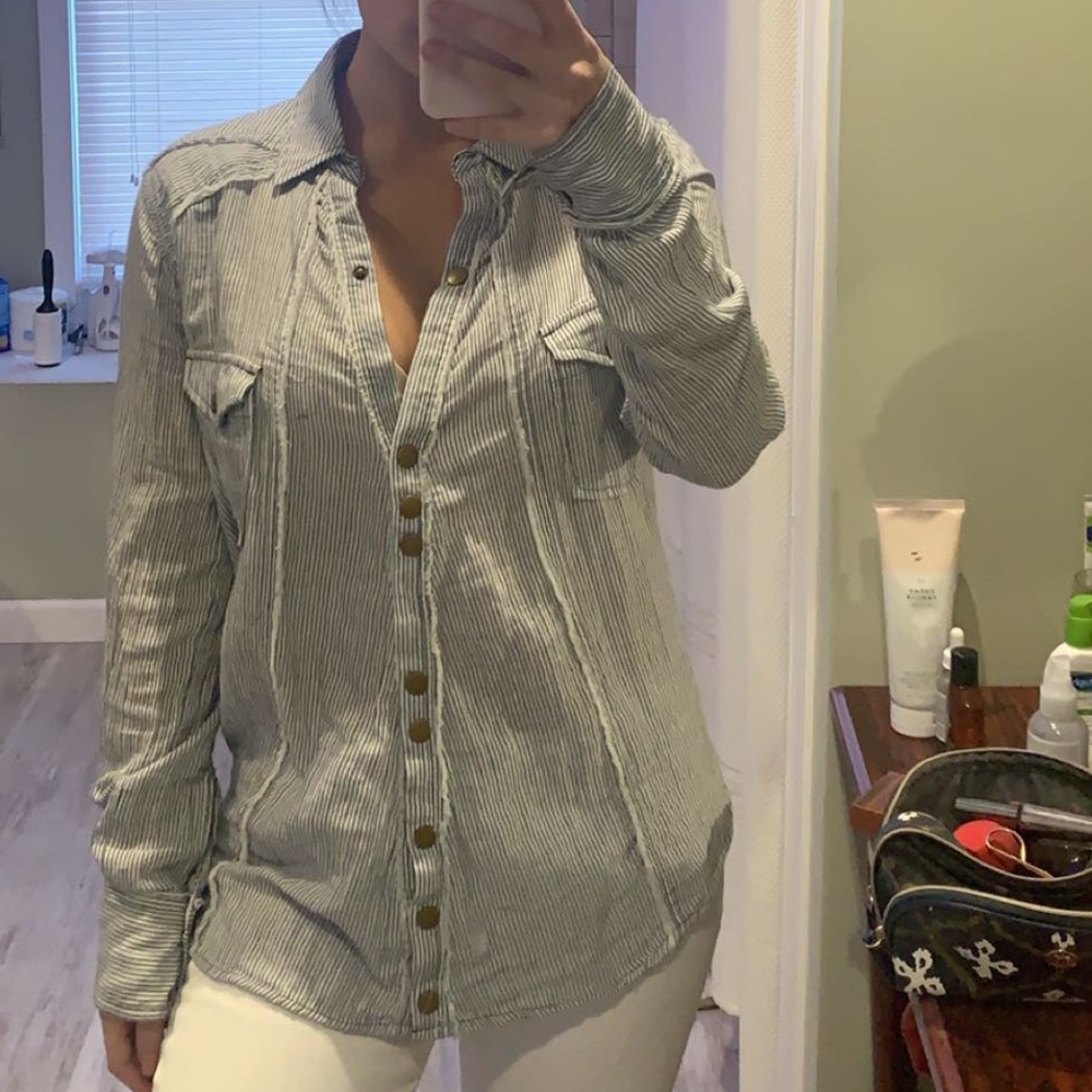 Free People Striped Button Up